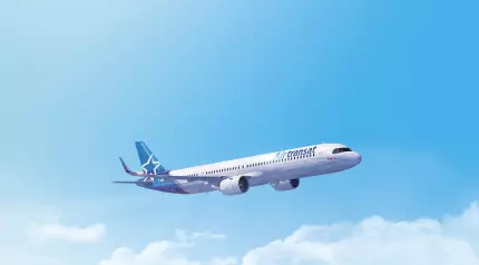 Air Transat airplane on a transatlantic flight to Canada