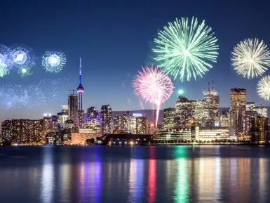 colourful fireworks with CN Tower at night