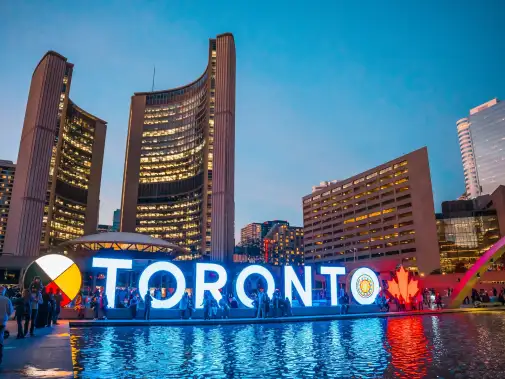 Nathan Phillips Square with the illuminated 